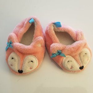 SG Footwear Girls Pink Fox slippers w Blue Bow, size 3